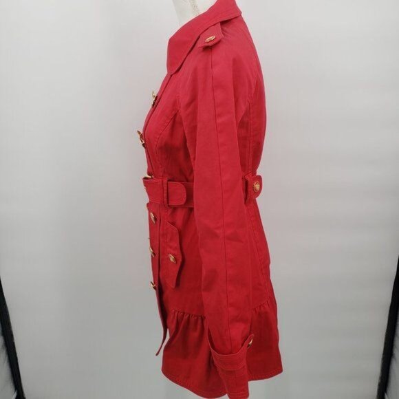 JUICY COUTURE Red Double Breasted Skirted Trench Coat Small - Picture 10 of 13
